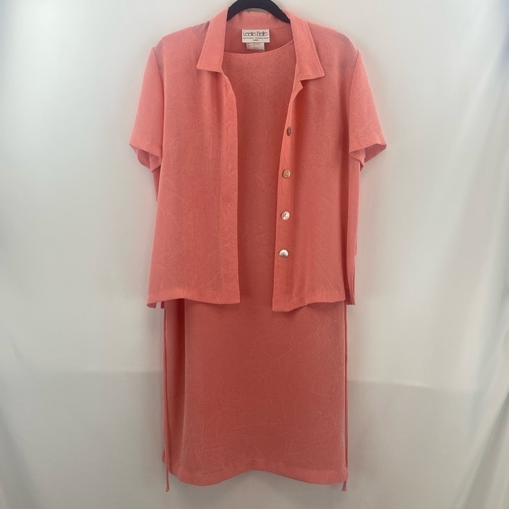 2-1 Coral Button Up Short Sleeve Top‎ with Dress